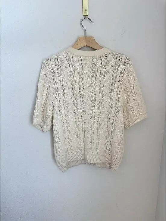H&M Cream Chunky Cable Knit Button Up Cardigan Sweater - Picture 7 of 7